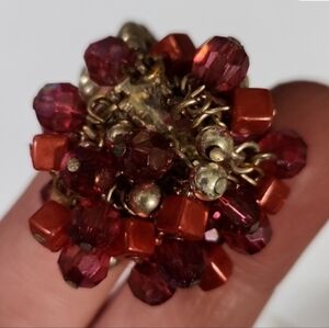 Vintage Cluster Bead Cocktail Ring in Deep Redish Tones